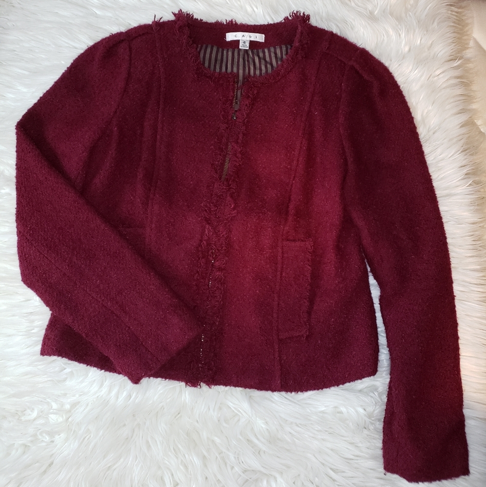 CABI Wine/Red/ Burgundy Wool Boucle Jacket